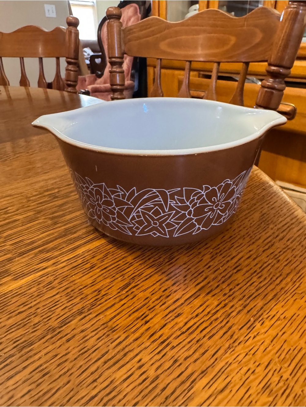 Pyrex Brown and White Floral Mixing Bowl